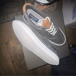 Sperry Men's Gray Canvas Boat Shoes with Tan Accents